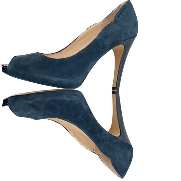Nine West Portofino Blue Suede Leather Peep Toe 4 Inch Pumps Size 10 - Picture 4 of 16